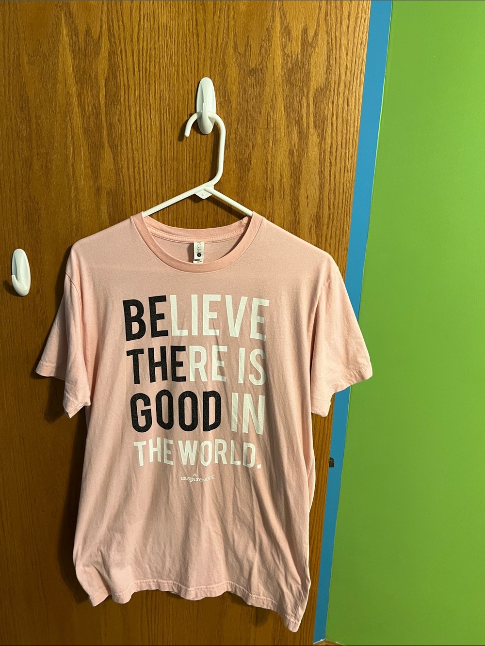 Next Level Believe There Is Good in the World Pink Graphic Tee  Medium